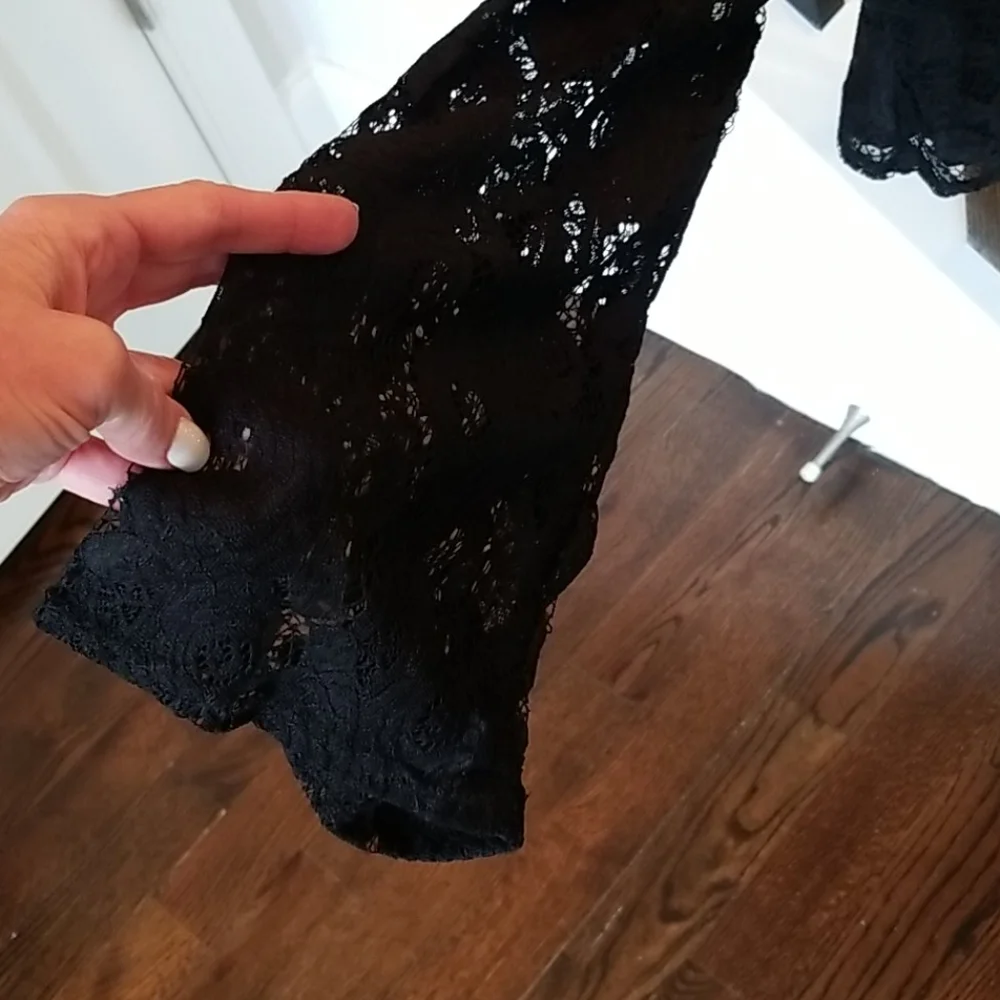 Black Lace Peplum Surplice Wrap Style Blouse